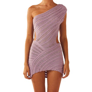 One Shoulder Knitted Dress – Stylish and Comfortable Polyester Dress for Every Occasion-Cramta