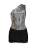One Shoulder Mini Dress - Backless Polyester Dress with Zipper Closure-Cramta