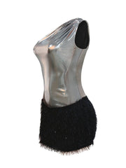 One Shoulder Mini Dress - Backless Polyester Dress with Zipper Closure-Cramta