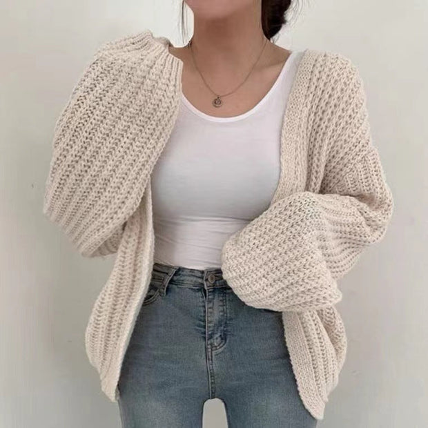 Oversized Chunky Knit Cardigan for Women with Balloon Sleeves – Cozy Layering Essential Womens Jumper