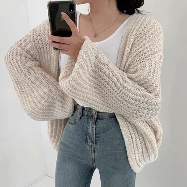 Oversized Chunky Knit Cardigan for Women with Balloon Sleeves – Cozy Layering Essential Womens Jumper