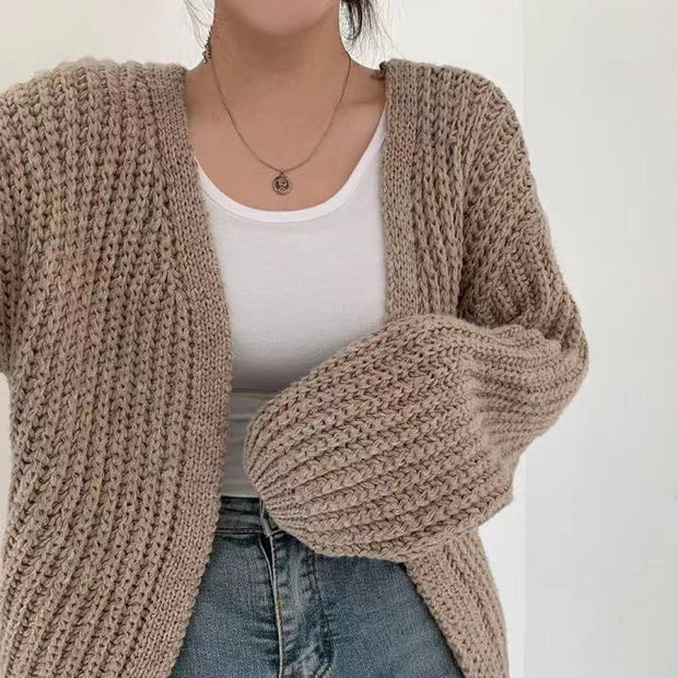 Oversized Chunky Knit Cardigan for Women with Balloon Sleeves – Cozy Layering Essential Womens Jumper