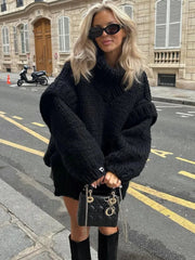 Oversized Knit Jumper for Women - Chunky Knit with Wide Collar for Effortless Style