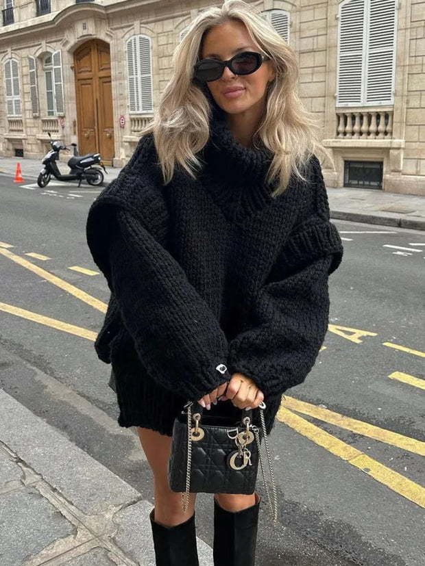Oversized Knit Jumper for Women - Chunky Knit with Wide Collar for Effortless Style
