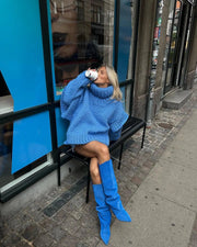 Oversized Knit Jumper for Women - Chunky Knit with Wide Collar for Effortless Style