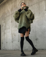 Oversized Knit Jumper for Women - Chunky Knit with Wide Collar for Effortless Style