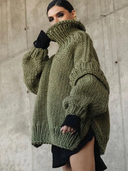 Oversized Knit Jumper for Women - Chunky Knit with Wide Collar for Effortless Style