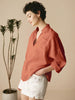 Oversized Women's Linen Shirt with V-Neck, Rounded Hem, and Side Pockets for Effortless Style