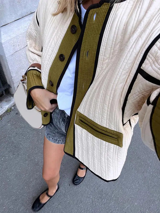 Quilted Jacket with Contrast Piping – Stylish Layer for Everyday Elegance