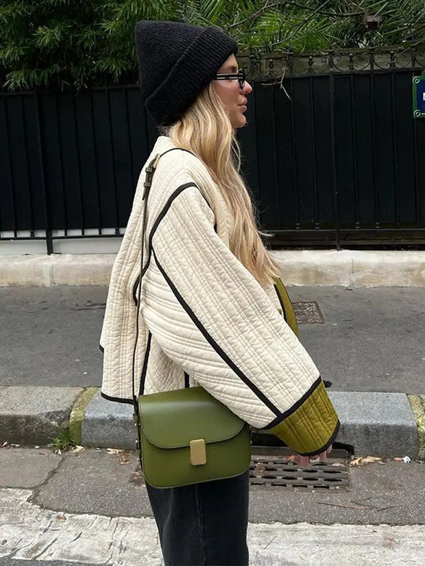 Quilted Jacket with Contrast Piping – Stylish Layer for Everyday Elegance
