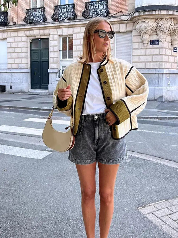 Quilted Jacket with Contrast Piping – Stylish Layer for Everyday Elegance