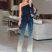 Retro One-Arm Disco Outfit for Women, Ombre Pants, Stylish 70s Inspired Design for Parties and Events-Cramta