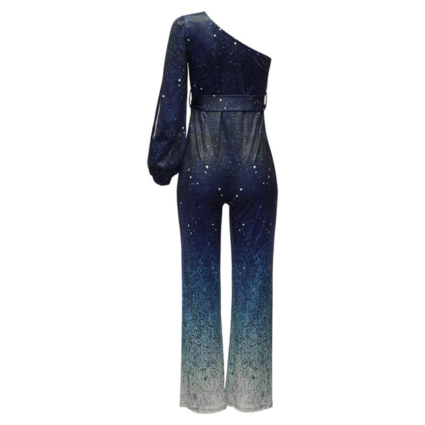 Retro One-Arm Disco Outfit for Women, Ombre Pants, Stylish 70s Inspired Design for Parties and Events-Cramta