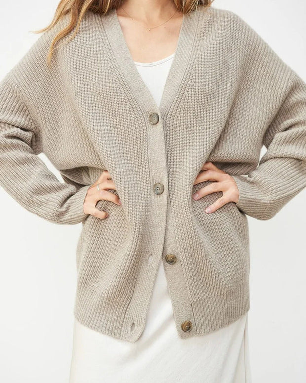 Ribbed Button Cardigan for Women - Soft V-Neck Knit Sweater with Relaxed Fit