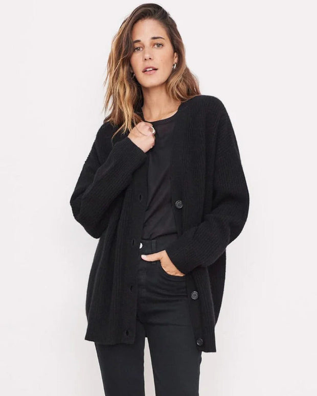Ribbed Button Cardigan for Women - Soft V-Neck Knit Sweater with Relaxed Fit