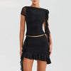 Ruffle Two Piece Set for Women - Stylish Crop Top and Mini Skirt Matching Co Ord Set-Cramta