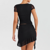 Ruffle Two Piece Set for Women - Stylish Crop Top and Mini Skirt Matching Co Ord Set-Cramta