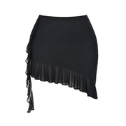 Ruffle Two Piece Set for Women - Stylish Crop Top and Mini Skirt Matching Co Ord Set-Cramta
