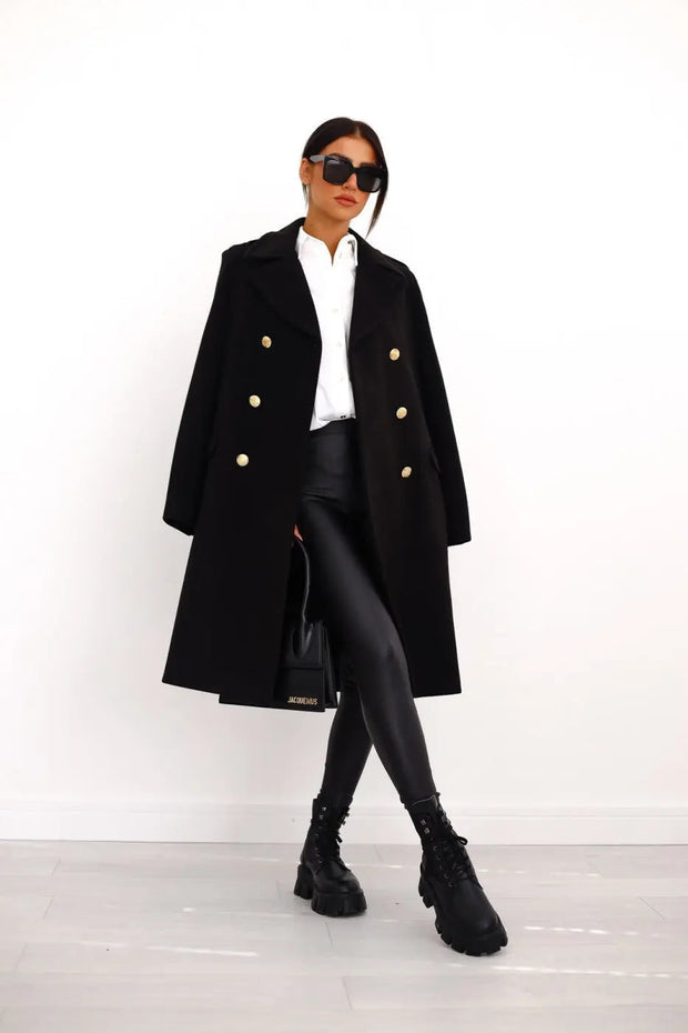 AURELIA – Long Wool Coat with Double Breasted Buttoning, Classic Elegance and Timeless Sophistication-Cramta