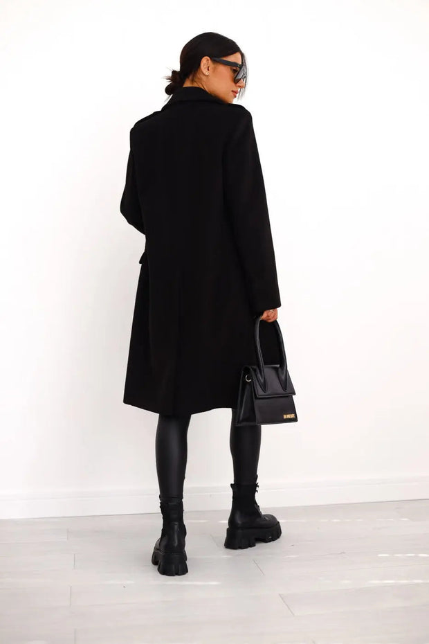 AURELIA – Long Wool Coat with Double Breasted Buttoning, Classic Elegance and Timeless Sophistication-Cramta