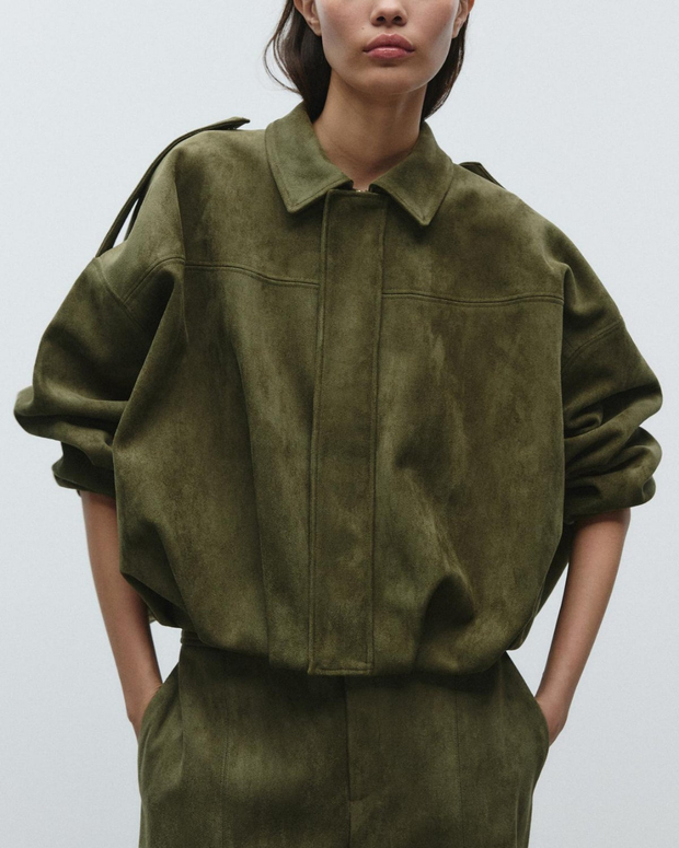Sahara Suede Effect Bomber Jacket – Relaxed Fit with Tactile Fabric for Effortless Style
