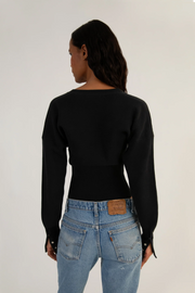 Sculpted Knit Cardigan with Ribbed Waist and Snap Buttons – Casual Chic Outerwear