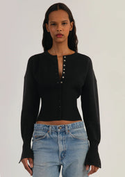 Sculpted Knit Cardigan with Ribbed Waist and Snap Buttons – Casual Chic Outerwear