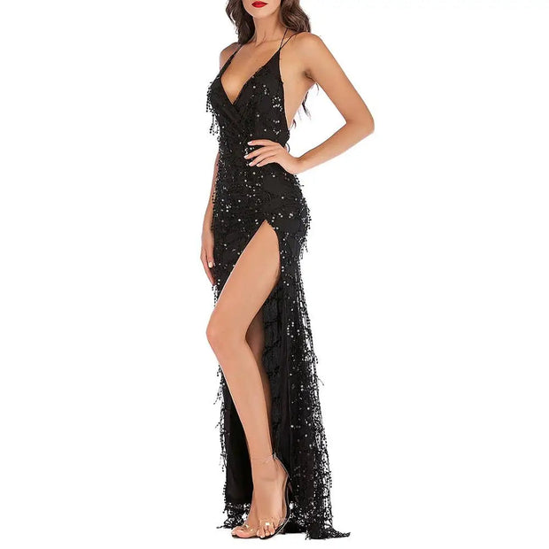Sequined Irregular Cocktail Dress for Women – Elegant Party Dress with Unique Hemline, Available in S, M, L, XL-Cramta