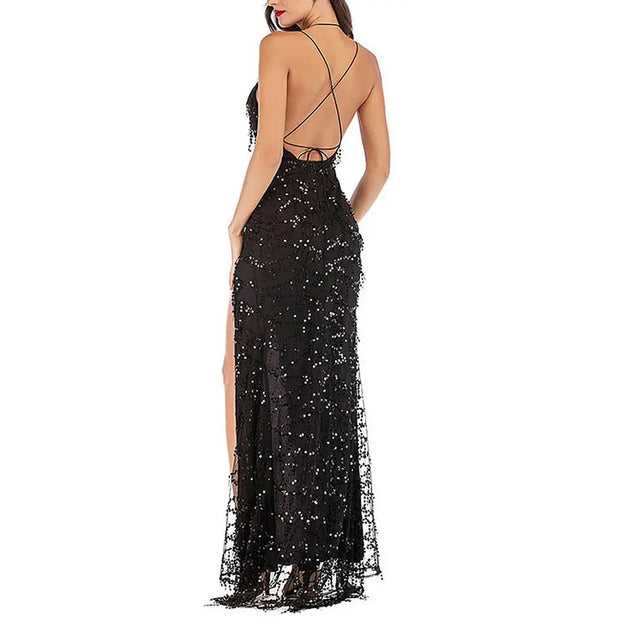 Sequined Irregular Cocktail Dress for Women – Elegant Party Dress with Unique Hemline, Available in S, M, L, XL-Cramta