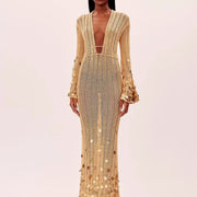 Shiny Sequin Maxi Dress for Women - Elegant Evening Wear with Slight Stretch-Cramta