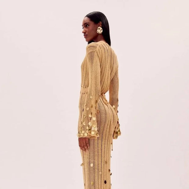 Shiny Sequin Maxi Dress for Women - Elegant Evening Wear with Slight Stretch-Cramta