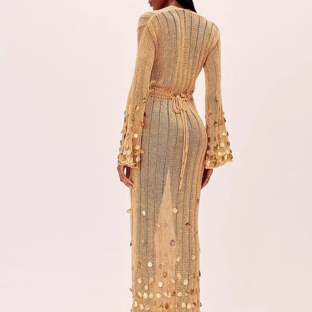 Shiny Sequin Maxi Dress for Women - Elegant Evening Wear with Slight Stretch-Cramta