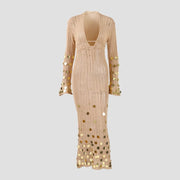 Shiny Sequin Maxi Dress for Women - Elegant Evening Wear with Slight Stretch-Cramta