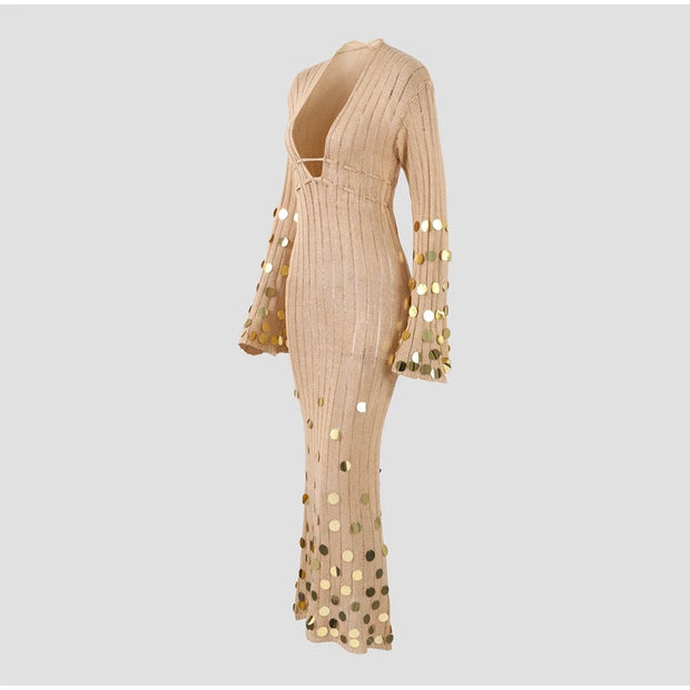 Shiny Sequin Maxi Dress for Women - Elegant Evening Wear with Slight Stretch-Cramta