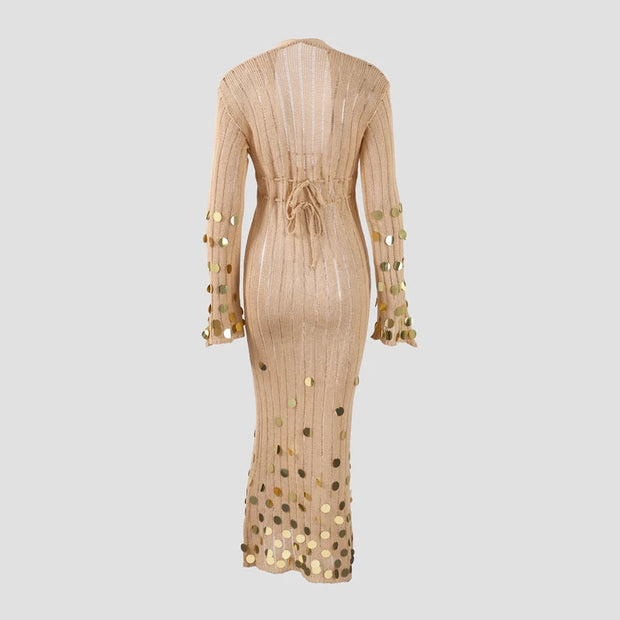 Shiny Sequin Maxi Dress for Women - Elegant Evening Wear with Slight Stretch-Cramta