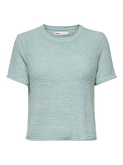 Short Sleeve Knit Pullover Top for Women in Pale Aqua – Regular Fit with Dropped Shoulders