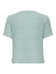 Short Sleeve Knit Pullover Top for Women in Pale Aqua – Regular Fit with Dropped Shoulders