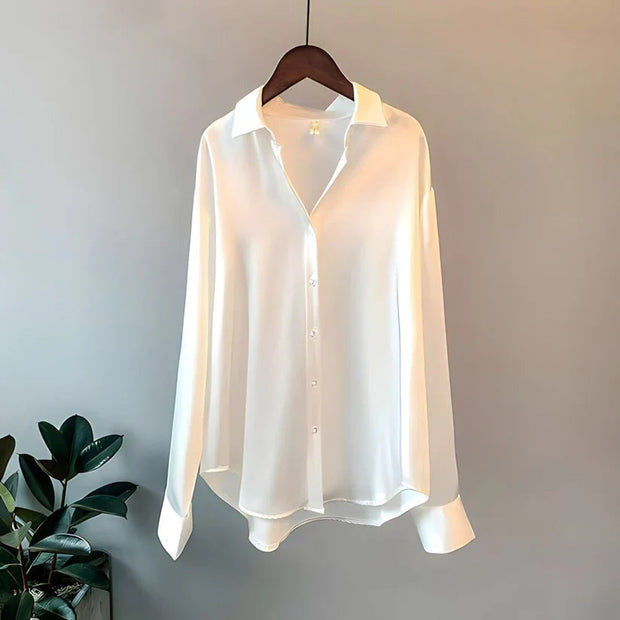 Silk White Blouse for Women - Elegant Long Sleeve Top for Professional and Special Occasions 3
