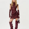 Skinny Vegan Leather Mini Dress with Gloves – Stylish and Trendy-Cramta