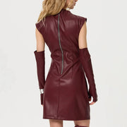 Skinny Vegan Leather Mini Dress with Gloves – Stylish and Trendy-Cramta