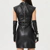 Skinny Vegan Leather Mini Dress with Gloves – Stylish and Trendy-Cramta