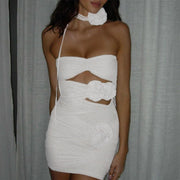 Strapless Flower Dress - Handmade Slim Fit Polyester Dress for Every Occasion-Cramta