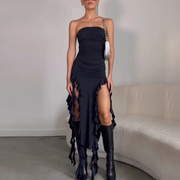 Strapless Ruffles Maxi Dress for Women – Ankle Length Long Dress in High-Quality Polyester, Perfect for Any Occasion-Cramta