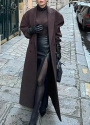 Structured Longline Coat with Padded Shoulders – Elegant Winter Outerwear