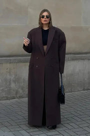Structured Longline Coat with Padded Shoulders – Elegant Winter Outerwear