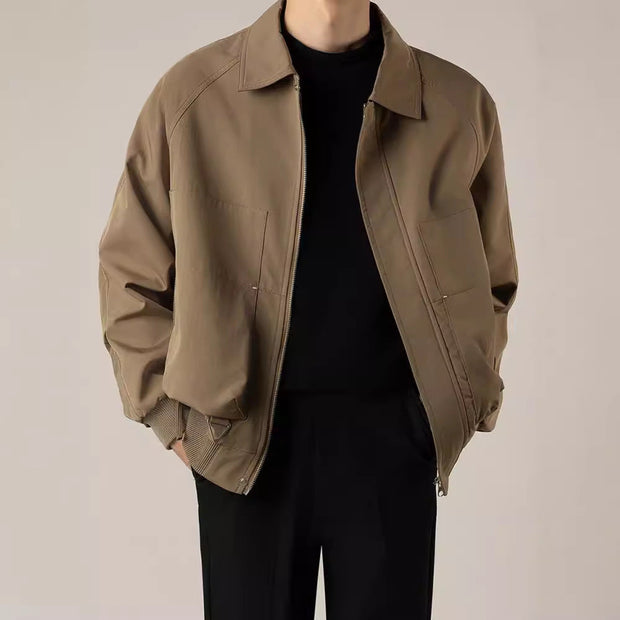 Structured Zip Jacket with Boxy Silhouette - Durable Fabric for Casual Wear, Minimalist Zip Front Design