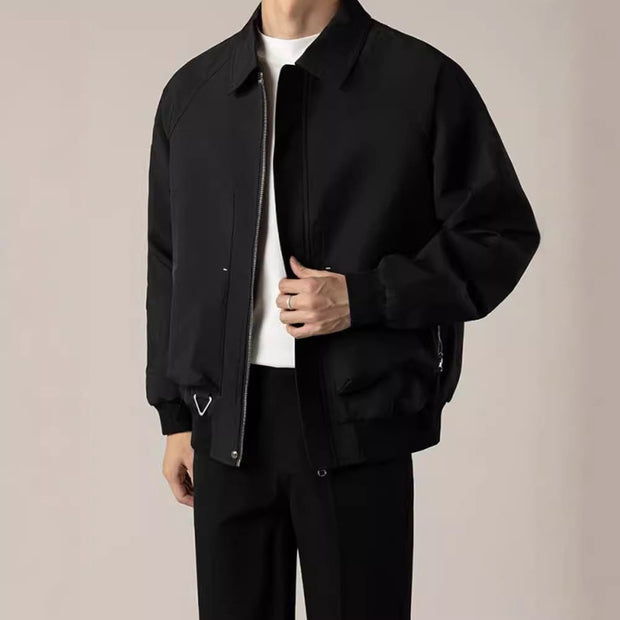 Structured Zip Jacket with Boxy Silhouette - Durable Fabric for Casual Wear, Minimalist Zip Front Design