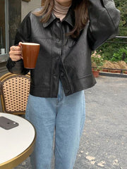 Stylish Faux Leather Jacket with Boxy Cut for Effortless Street-Chic Looks