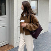 Stylish Faux Leather Jacket with Boxy Cut for Effortless Street-Chic Looks