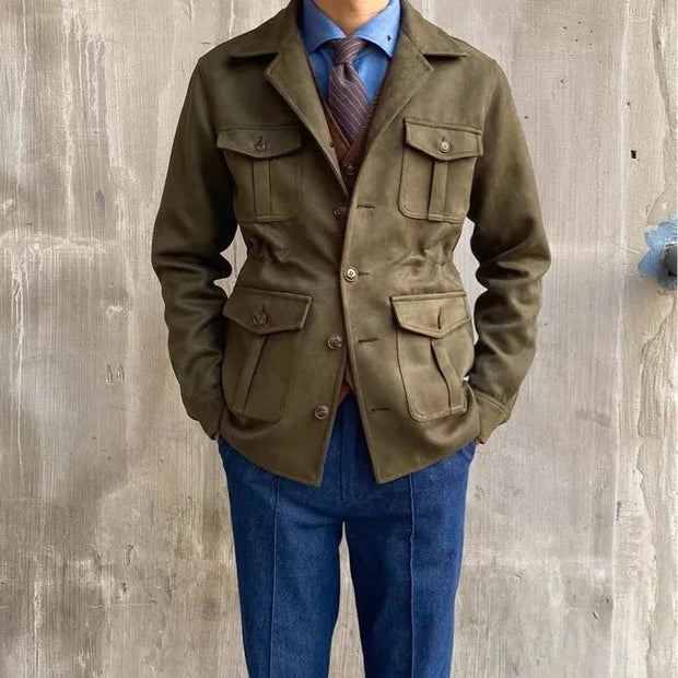Stylish Harrington Field Jacket with Four Flap Pockets and Notch Collar – Suede-Like Fabric